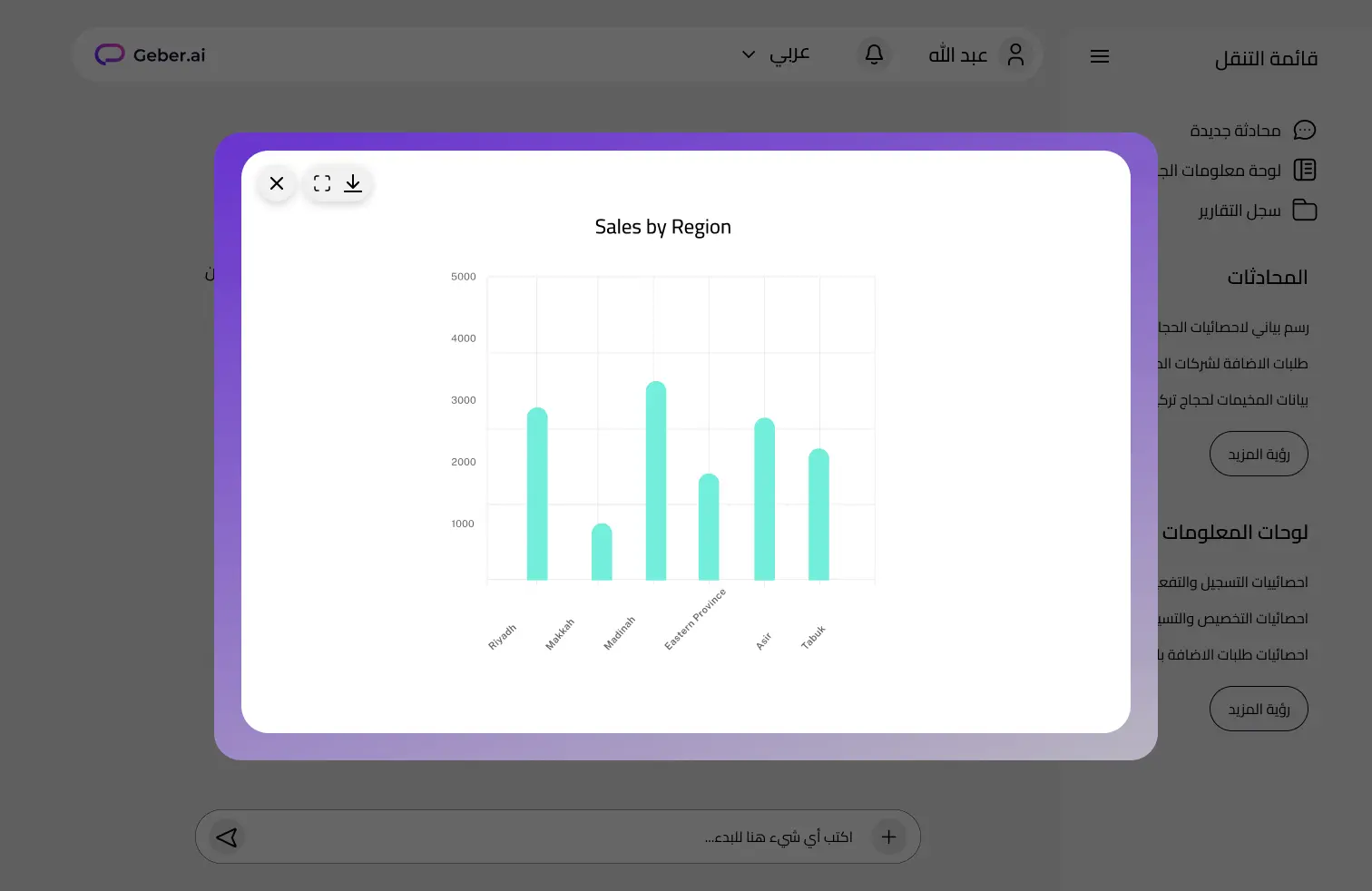 عرض المبيعات الشهرية حسب المنطقة.